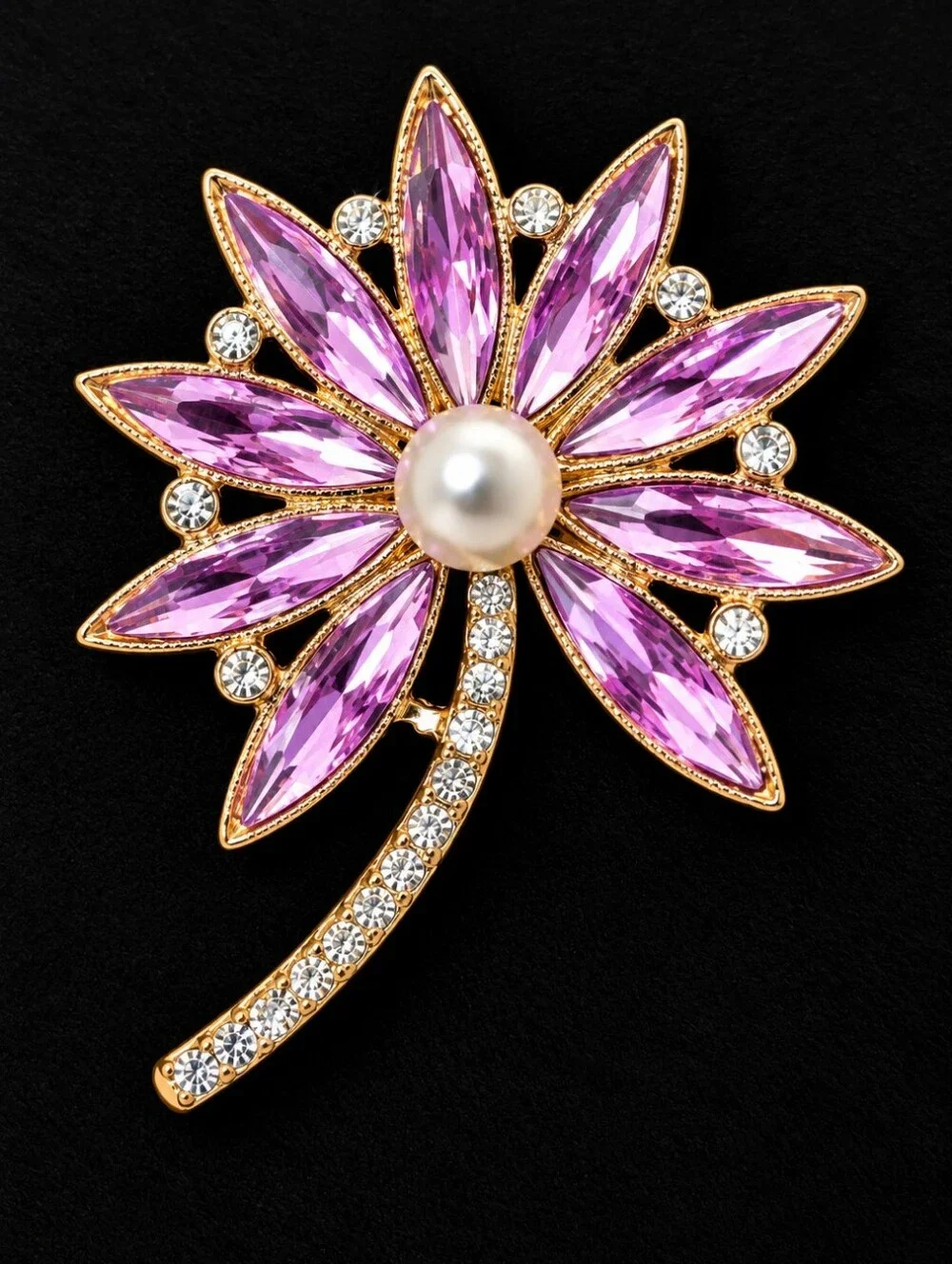 Crystal Flower Brooch Pin Pearl Rhinestone Statement Jewelry Choose Color